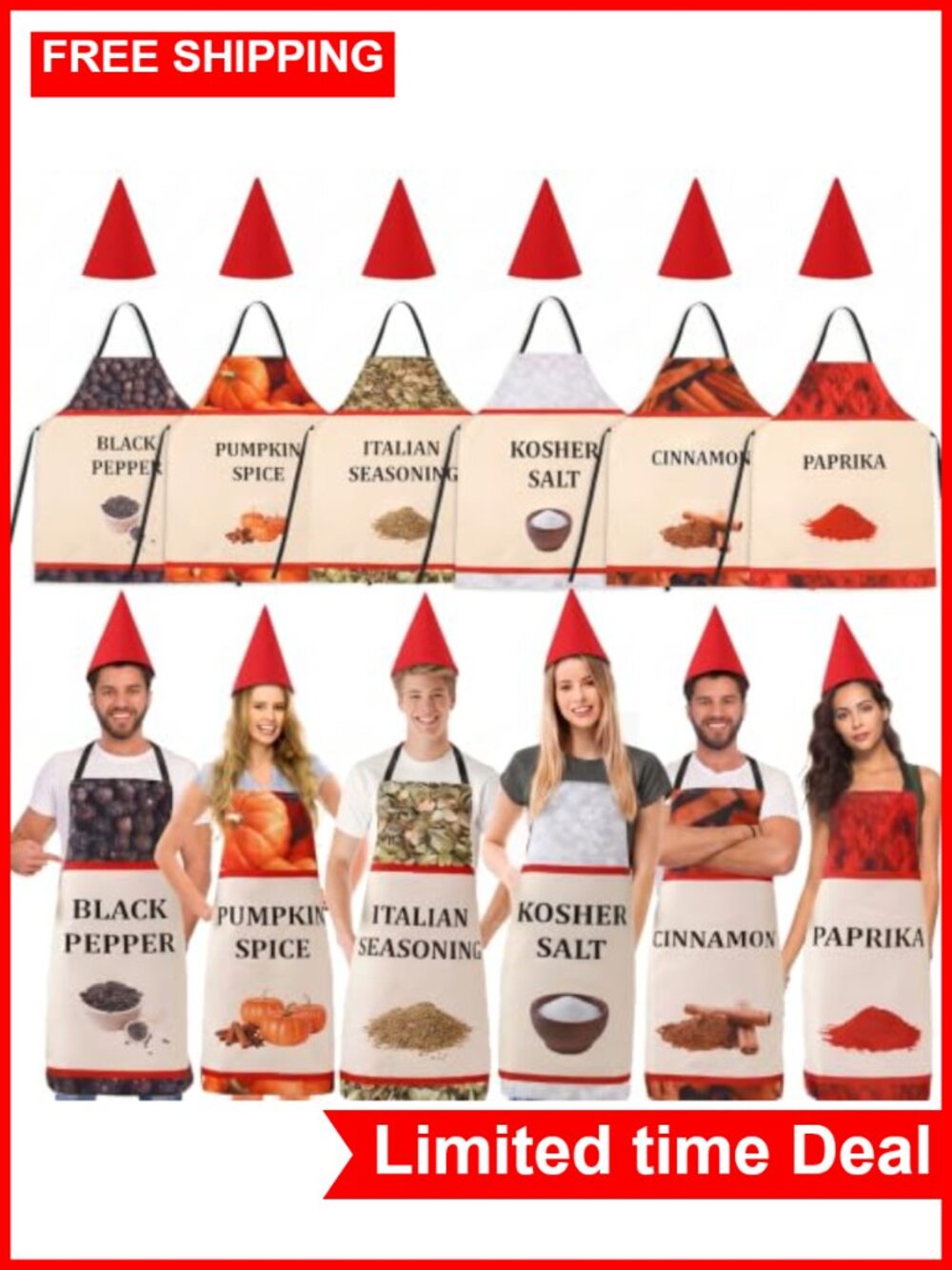 Spice Condiment Apron and Hat Costume Set, 6 Pack, Halloween Group Outfit